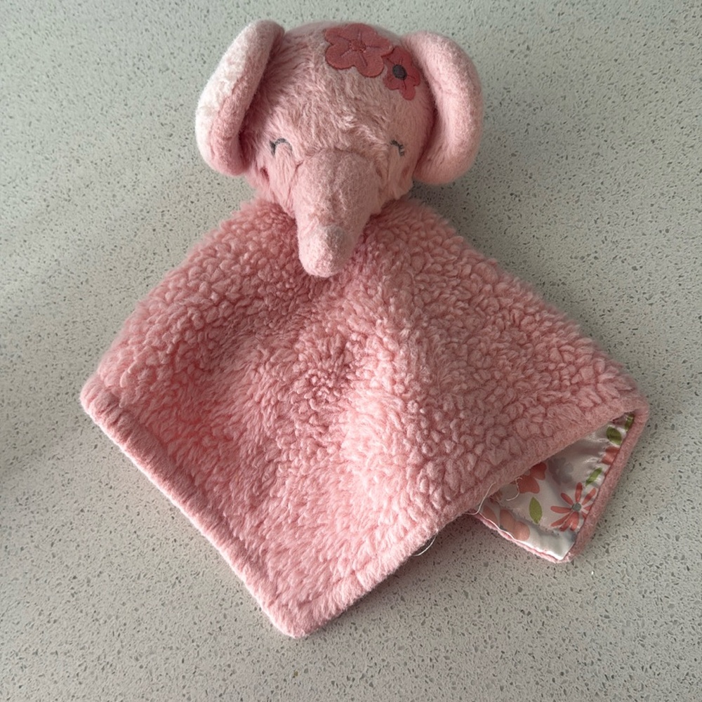 Parents Choice Walmart Pink Elephant Lovey Soother Floral Satin Blanket Plush